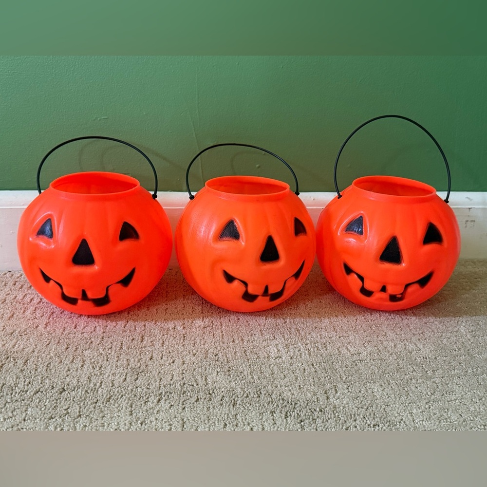 3 vintage jack-o-lantern small pumpkin buckets